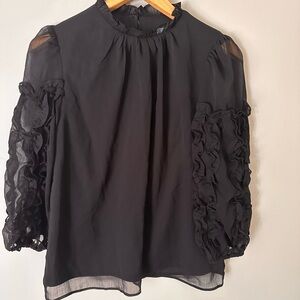 CeCe Black Ruffled Sleeve Blouse